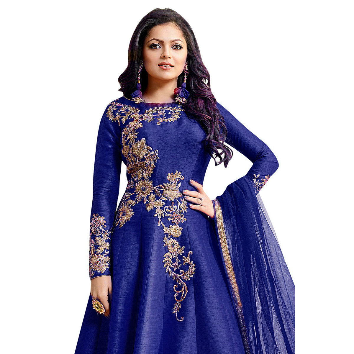 Sky Blue Embroidered Silk Anarkali Gown – Maharani
